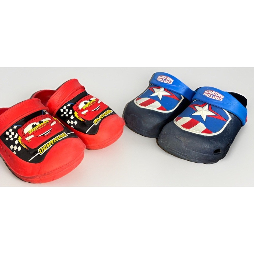 2 Pair Toddler Small 7/8 Clog Shoes Captain America & Disney Pixar Cars McQueen